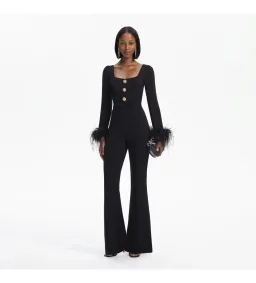 Self Portrait Crepe Feather Jumpsuit Black Size AU 8  for rent on The Volte - image 1