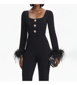 Self Portrait Crepe Feather Jumpsuit Black Size AU 8  for rent on The Volte - image 2