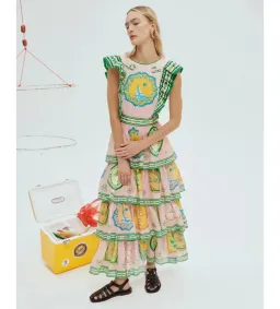 Alemais Porcelain Frill Midi Dress in Pink Size AU 12 for rent on The Volte - image 1