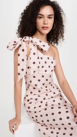 Zimmermann Acacia One Shoulder Midi Dress in Cream/Tan Dot Size 1 / AU 10 for rent on The Volte - image 2