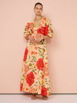By Nicola Bolero Gathered Neckline Maxi Dress in Raspberry Punch Floral Size 8 for rent on The Volte - image 1