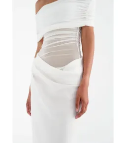 Benni Nico Off Shoulder Maxi Dress in White Size AU 12  for rent on The Volte - image 4