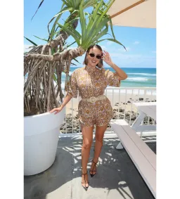 Zimmermann Wylie Relaxed Shirt Size 0P / AU 6 and Fitted Short Size  1 / AU 10 Set in Orange Ikat  for rent on The Volte - image 1