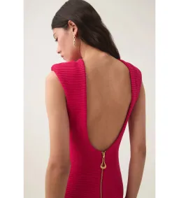 Aje Rushes Raffia Knit Midi Dress Deep Fuschia Size AU 6 for rent on The Volte - image 3