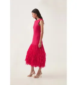 Aje Rushes Raffia Knit Midi Dress Deep Fuschia Size AU 6 for rent on The Volte - image 2