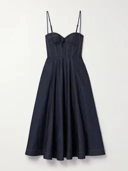 Zimmermann Crush Denim Bustier Midi Dress Navy Size 0P/Au 6  for rent on The Volte - image 6