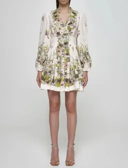 Zimmermann Halliday Plunge Mini Dress Cream/Floral Size 3 /Au 14 for rent on The Volte - image 1