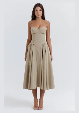 House of CB Samaria Corset Sun Dress Taupe Size 14 for rent on The Volte - image 1