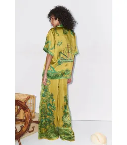 Alemais Solaris Silk Shirt and Pant Set Green Print Size AU 4 for rent on The Volte - image 2