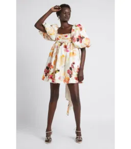 Aje Dassia Puff Sleeve Mini Dress Wallpaper Floral Size AU 8  for rent on The Volte - image 1