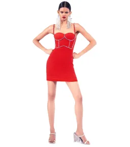 Area NYC Red Embellished Tweed Bustier Dress Red Size AU 6 for rent on The Volte - image 1