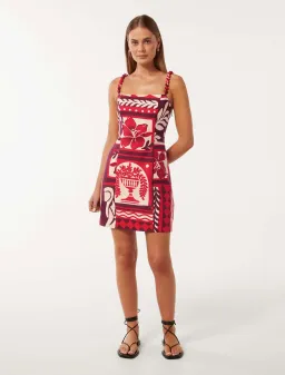 Forever New Sasha Strappy Printed Linen Mini Dress Athena Tile Size 10 for rent on The Volte - image 1