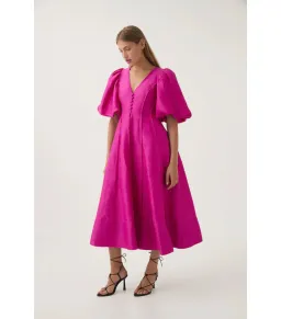 Aje Dusk Puff Sleeve Midi Dress Deep Magenta Size AU 16 for rent on The Volte - image 4