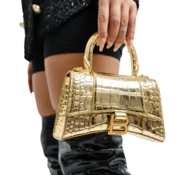 Balenciaga Hourglass Croc Embossed Bag Gold Size XS for rent on The Volte - image 3