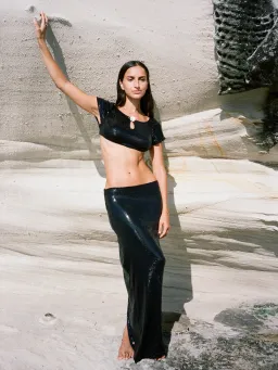 Buci Sequin Flower Top And Mermaid Skirt Set Black Size AU 6 for rent on The Volte - image 1