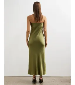 Minima Esenciales Koha Organic Silk Satin Column Dress Olive Branch Size AU 8 for rent on The Volte - image 3