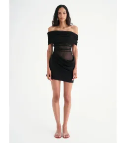 Benni Nico Off Shoulder Mini Dress in Black Size AU 10 for rent on The Volte - image 1