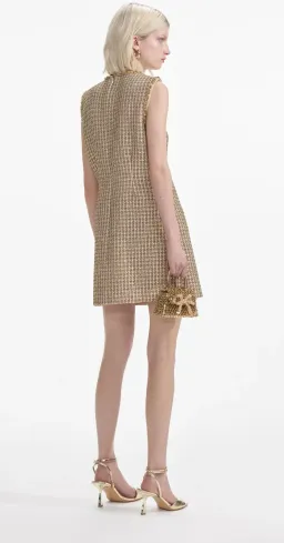 Self-Portrait Boucle Embellished Mini Dress Gold Size AU 10 for rent on The Volte - image 9