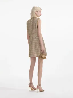 Self-Portrait Boucle Embellished Mini Dress Gold Size AU 10 for rent on The Volte - image 3