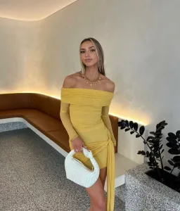 Benni Yasmin Mini Dress In Mustard Size 8 for rent on The Volte - image 2