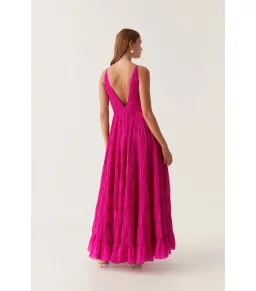 Aje Rosewood Ruched Maxi Dress Magenta Size AU 16  for rent on The Volte - image 2