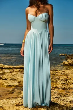 House of CB Marcella Pleated Maxi Dress Ocean Blue Size L / AU 12 for rent on The Volte - image 4
