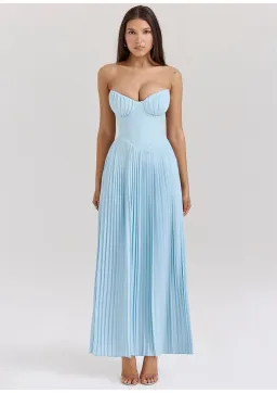 House of CB Marcella Pleated Maxi Dress Ocean Blue Size M / AU 10 for rent on The Volte - image 1