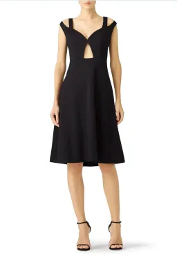 Carven Keyhole Cutout Shoulder Strap Detail Cocktail Dress Black Size AU 10 for rent on The Volte - image 2