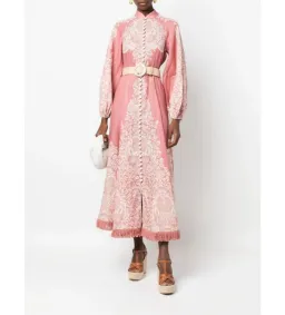 Zimmermann Pattie Fringed Midi Dress Pink Size 0/Au 8  for rent on The Volte - image 1