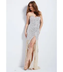 Jovani Strapless Crystal Gown Nude Beaded Size AU 6 for rent on The Volte - image 1