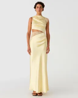 Misha Kimora Satin and Lace Maxi Dress Soft Yellow Size 12 for rent on The Volte - image 1