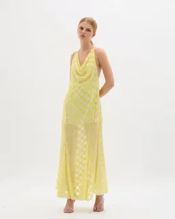 Muma World Asta Maxi Dress Yellow Velvet Size 8 for rent on The Volte - image 1