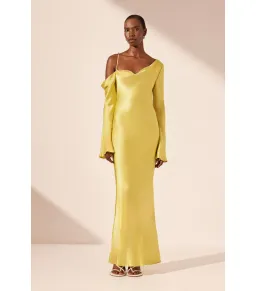 Shona Joy Sofia Asymmetrical Long Sleeve Maxi Dress Lime Size AU 8 for rent on The Volte - image 1