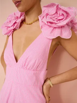 Aston Studio The Eliza Dress In Fuchsia Fine Stripe Size AU 8 for rent on The Volte - image 6