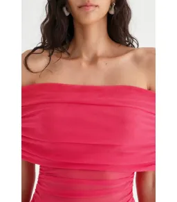 Benni Nico Off Shoulder Mini Dress Watermelon Size AU 6 for rent on The Volte - image 2