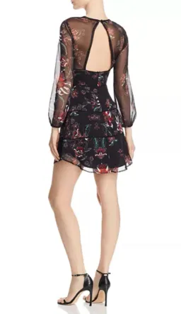 SAU Lee Nola Chiffon Black Floral Mini Dress Size 12 for rent on The Volte - image 2