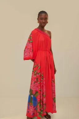 Farm Rio Summer Foliage Scarf Maxi Dress Red Size 12 for rent on The Volte - image 2