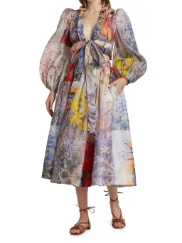 Zimmermann Botanica Crop Bodice Top and Midi Skirt Set Book Print Size 0 / AU 8 for rent on The Volte - image 1