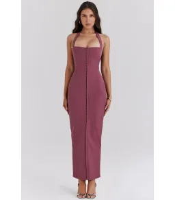 House Of CB Mia Twill Halter Dress Mulberry Size AU 6  for rent on The Volte - image 1