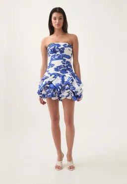 Aje Violette Bubble Hem Mini Dress Boldly Blooming Cobalt Size XS / AU 6 for rent on The Volte - image 2