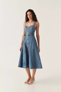 Aje Clay Denim Midi Dress 90s Wash Size AU 6 for rent on The Volte - image 1