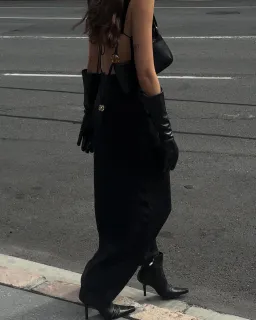 St Agni Pinstripe Silk Maxi Dress in Black Size 6 for rent on The Volte - image 2