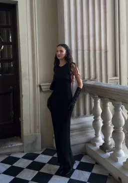 St Agni Pinstripe Silk Maxi Dress in Black Size 6 for rent on The Volte - image 1