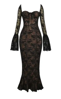 House Of CB Delilah Long Sleeve Lace Maxi Dress Black Size 6 for rent on The Volte - image 4