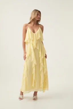 Aje Valentine Frill Maxi Dress in Acacia Yellow Size 8 for rent on The Volte - image 1