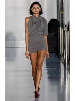 Bec & Bridge Sanja Asym Mini Dress in Elephant Grey Size 10 for rent on The Volte - image 1