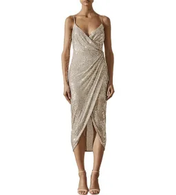 Shona Joy Dress  Sequin Sparkle Drape Front Midi Dress Size 12 for rent on The Volte - image 3