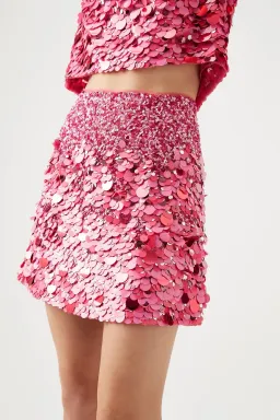 Aje Cherie Sequin Skirt Pink Size 10  for rent on The Volte - image 2