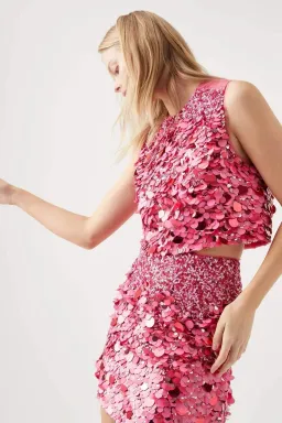 Aje Cherie Sequin Skirt Pink Size 10  for rent on The Volte - image 3