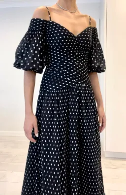 Zimmermann Polka Dot Plissé Chiffon Midi Dress Black Size 0 / AU 8 for rent on The Volte - image 3